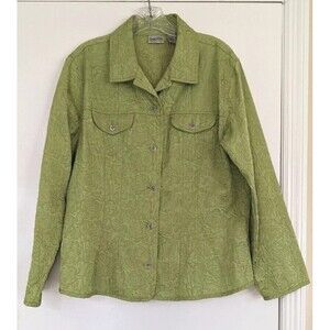 Chico's Alicia Blossom Green Floral Embossed Crinkled Jacket Top Buttons Sz 2/12